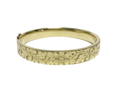 14 Karaat Gouden Slaven Armband Floraal Gravé - 26,2 g, Sieraden, Tassen en Uiterlijk, Armbanden, Zo goed als nieuw, Goud, Goud