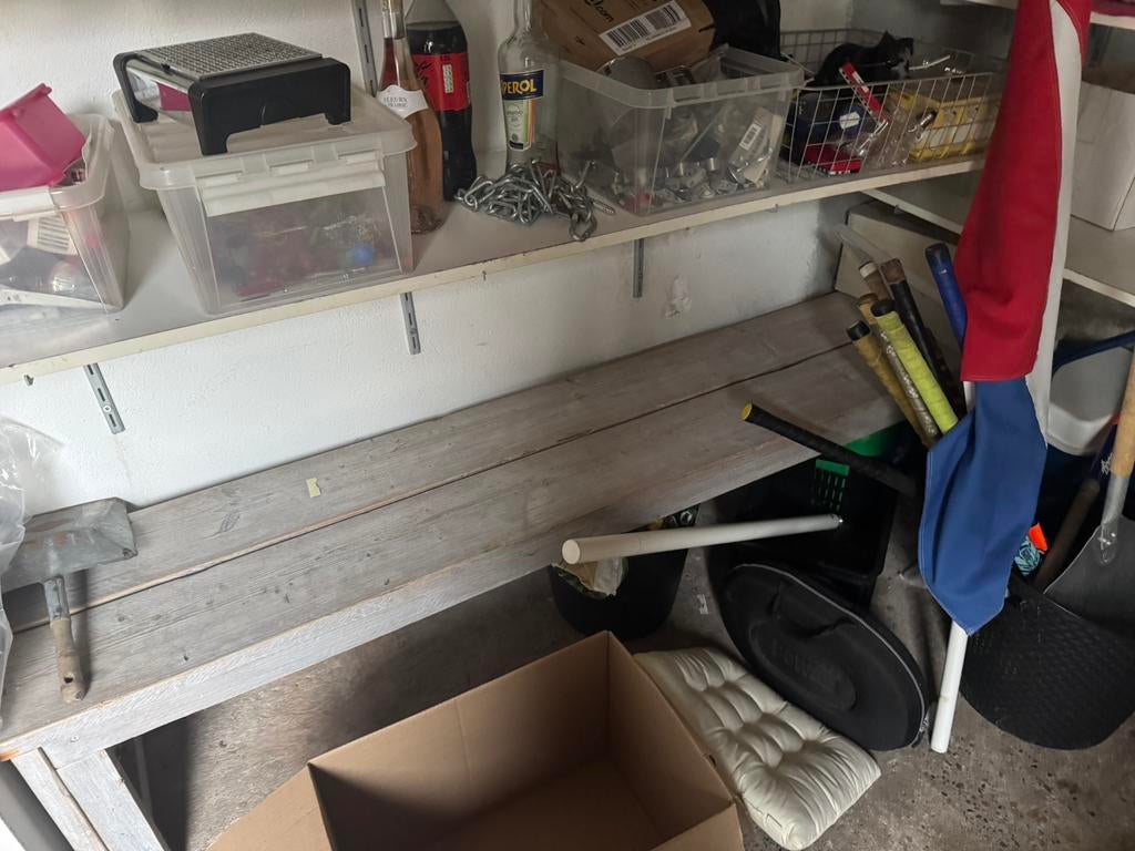 Steiger houten bank 2.10 bij 40, Tuin en Terras, Ophalen, Gebruikt, Rechthoekig, Hout