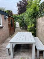 Buiten tafel & 2 banken van grijs composiet, Ophalen, Gebruikt, Rechthoekig, Overige materialen
