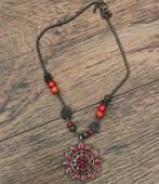Brons bloem boho ketting, Ophalen of Verzenden, Bruin, Overige materialen