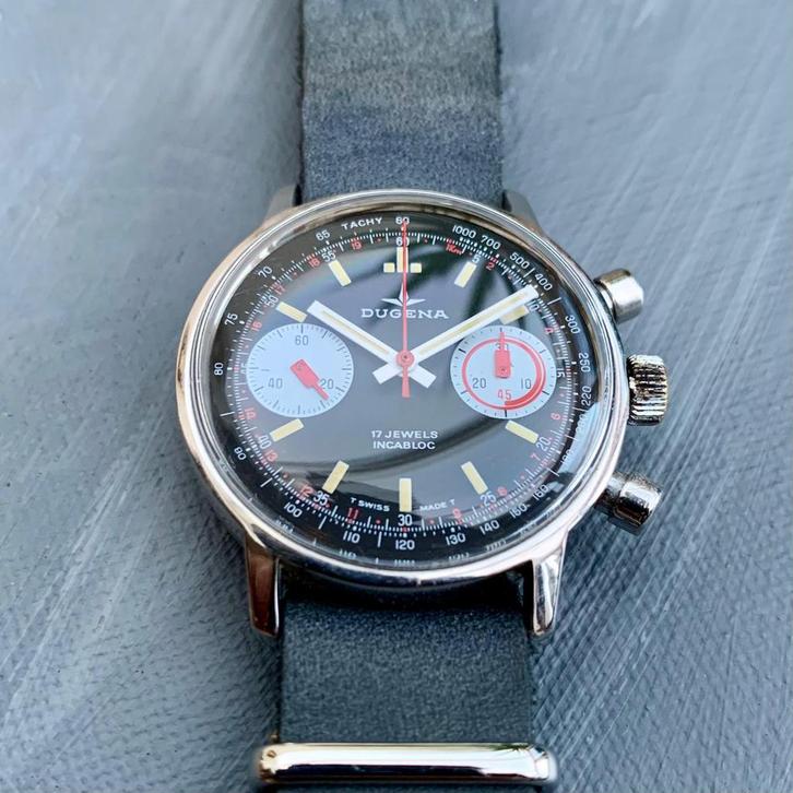 Dugena chronograph, Sieraden, Tassen en Uiterlijk, Horloges | Heren, Zo goed als nieuw, Overige merken, Leer, Ophalen of Verzenden