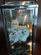 Grote lantaarn met pegelverlichting en 3 fluffie uiltjes, Huis en Inrichting, Woonaccessoires | Kandelaars en Kaarsen, Ophalen
