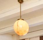 Art deco schoollamp met gemarmerd glas, Huis en Inrichting, Lampen | Hanglampen, Ophalen, Gebruikt, Glas, Minder dan 50 cm