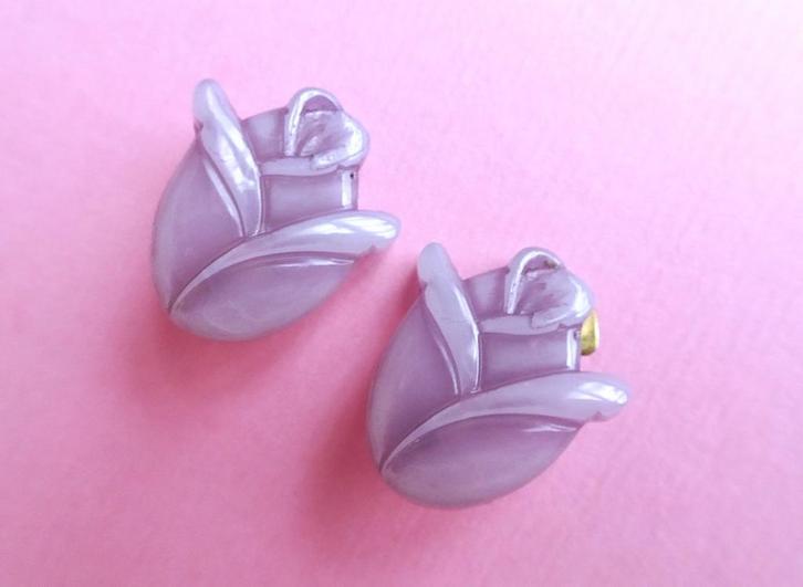 jwg Vintage 60s tulp tulpen bloem oorbellen lila clips, Sieraden, Tassen en Uiterlijk, Antieke sieraden, Oorbellen, Overige materialen