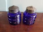 vintage blauw glas peper en zout, Ophalen of Verzenden