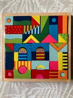 Vrolijke gekleurde houten blokken puzzel, 24x23,5 cm, ZGAN, Ophalen of Verzenden, Zo goed als nieuw