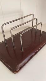 Vintage - brievenhouder bruin leer met metalen beugels, Ophalen of Verzenden