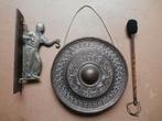 Antieke messing Gong met standaard stok meditatie bel Ø 34cm, Antiek en Kunst, Ophalen of Verzenden, Koper