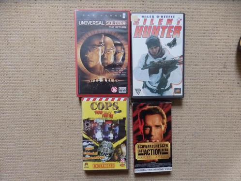 4 vhs video films oa Silent Hunter Cops Last Action Hero etc, Cd's en Dvd's, VHS | Film, Gebruikt, Actie en Avontuur, Alle leeftijden