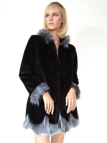 FHILLINUO Bijzondere Fake Fur Zwart/Grijze Jas XL beschikbaar voor biedingen