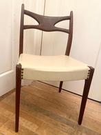 Vintage teak houten Scandinavisch 60s design stoel met skai, Gebruikt, Bruin, Scandinavisch, Eén