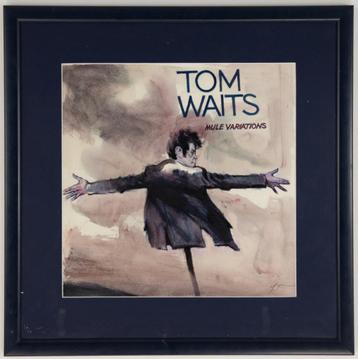 Origineel werk René Follet - Aquarel - Platenhoes Tom Waits beschikbaar voor biedingen