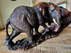 Prachtige Houten olifant sculptuur met ivoor tanden., Antiek en Kunst, Ophalen of Verzenden