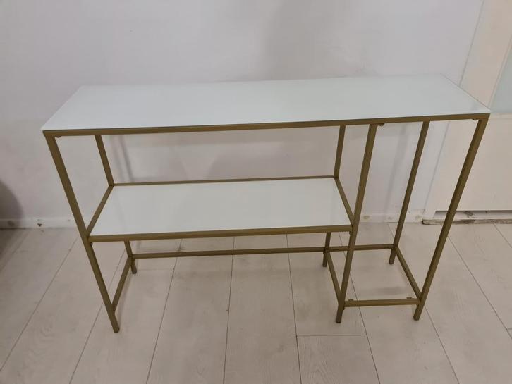 Sidetable/wandtafel wit/goud, Huis en Inrichting, Tafels | Sidetables, Zo goed als nieuw, 25 tot 50 cm, Rechthoekig, Overige materialen