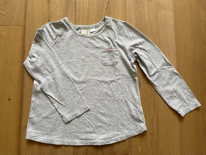 Zara Girls longsleeve, maat 128, grijs met roze stipjes, Kinderen en Baby's, Kinderkleding | Maat 128, Gebruikt, Meisje, Shirt of Longsleeve