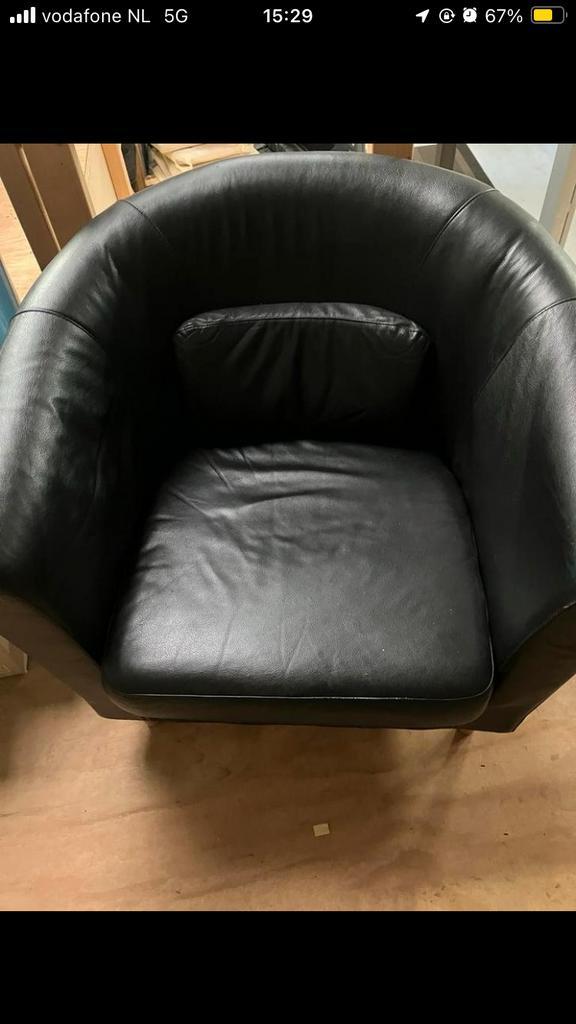 Lederen IKEA Fauteuil - Zwart, Huis en Inrichting, Fauteuils, Gebruikt, Leer, 75 tot 100 cm, Ophalen of Verzenden