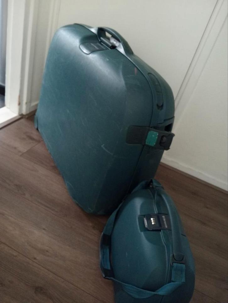 Vintage Trolley Koffer met Bijpassende Tas, Sieraden, Tassen en Uiterlijk, Koffers, Gebruikt, Hard kunststof, 50 tot 60 cm, 35 tot 45 cm