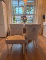 Velours beige eetkamerstoelen 5 stuks, Huis en Inrichting, Stoelen, Ophalen, Hout, Gebruikt, Riviera maison