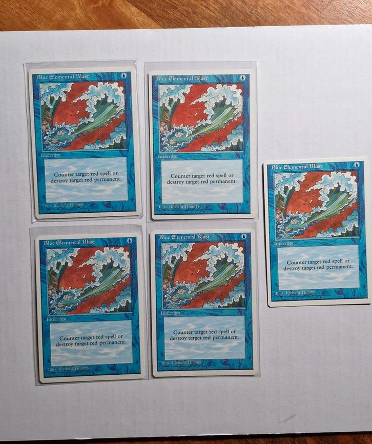 MTG 4th Edition Blue Elemental Blast 5x., Hobby en Vrije tijd, Verzamelkaartspellen | Magic the Gathering, Gebruikt, Meerdere kaarten