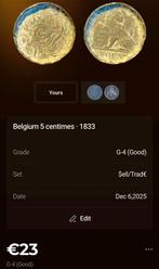 Koning Leopold - Belgische 5 centimetes 1833, Postzegels en Munten, Ophalen of Verzenden, Overig, Losse munt