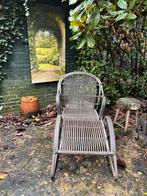Rotan fauteuil met voetenbankje en kussens, Tuin en Terras, Ophalen, Gebruikt, Rotan