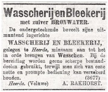 Reclame 1879 Wasscherij Bleekerij Rakhorst Heerde Bronwater