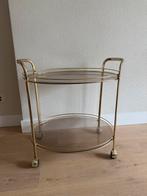 Vintage messing trolley drankwagen goudkleurig, Huis en Inrichting, Tafels | Bijzettafels, Ophalen, Gebruikt, Metaal of Aluminium