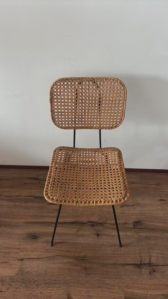 Gevlochten eetkamerstoel, Huis en Inrichting, Stoelen, Gebruikt, Eén, Metaal, Bruin, Ophalen