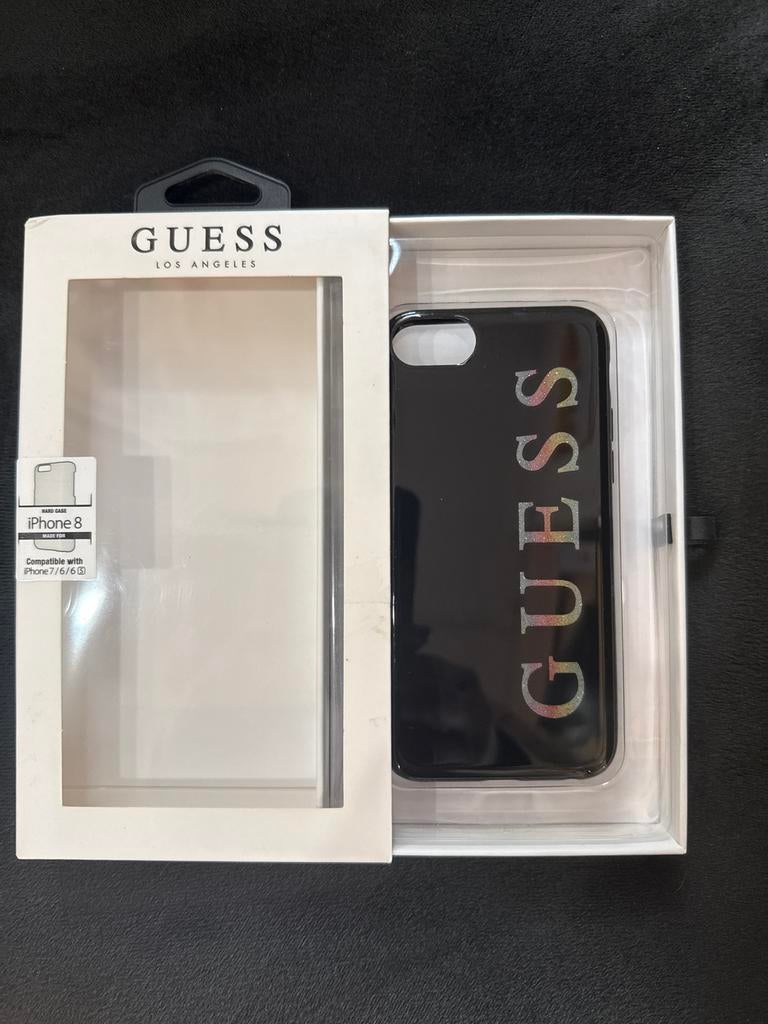 Guess iPhone 7/8 Hoesje - Zwart met Glitter, CG Mobile SAS 39 rue de Coucelles 75008 Paris, Frontje of Cover, Guess, Ophalen of Verzenden