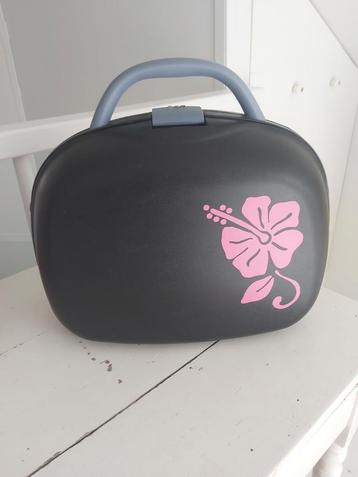 Zwarte beautycase hardcase toilettas zwart roze bloemsticker beschikbaar voor biedingen