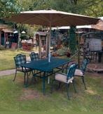 Tuinset Gietaluminium met Parasol - 5-delig, Tuin en Terras, Tuinsets en Loungesets, Ophalen, 4 zitplaatsen, Gebruikt, Aluminium