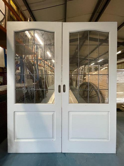 Set schuif / en-suite deuren met glas in lood 211.5x176cm., Antiek en Kunst, Curiosa en Brocante, Ophalen of Verzenden