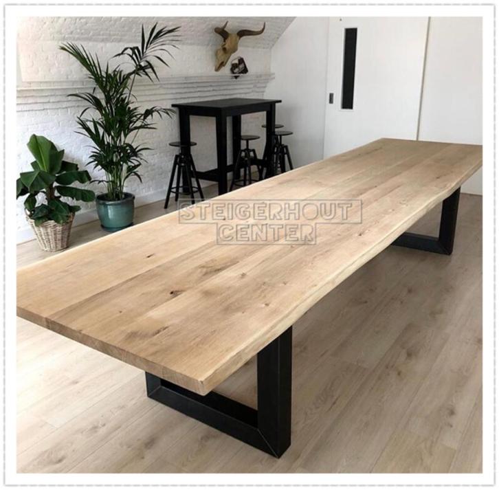 Massief Eiken Tafel Boomstam Eettafel Eetkamertafel Bartafel, Huis en Inrichting, Tafels | Eettafels, Nieuw, Eikenhout, Metaal