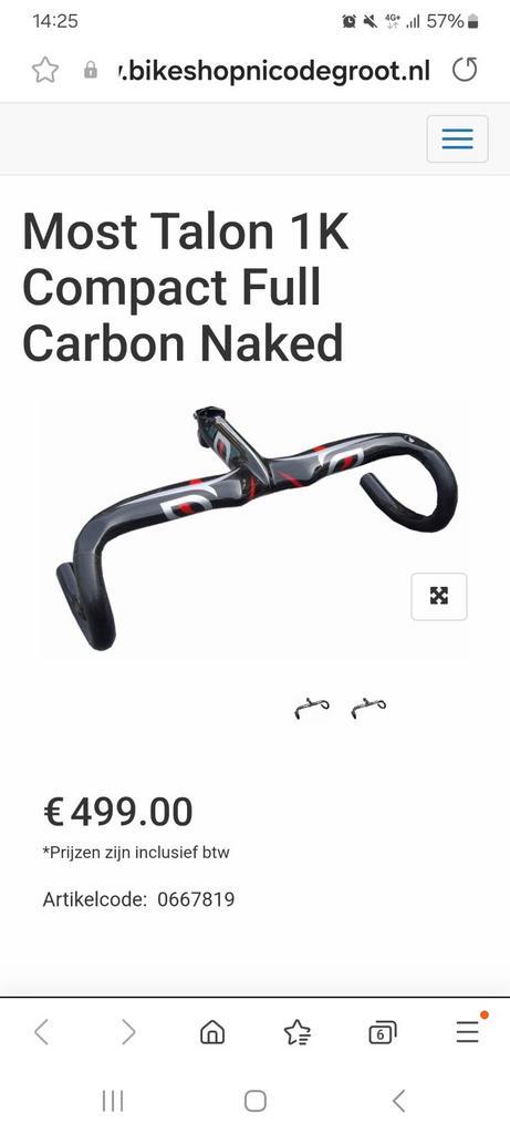 Most Talon 1k carbon aero stuur, Fietsen en Brommers, Fietsonderdelen, Zo goed als nieuw, Racefiets, Stuur, Ophalen of Verzenden