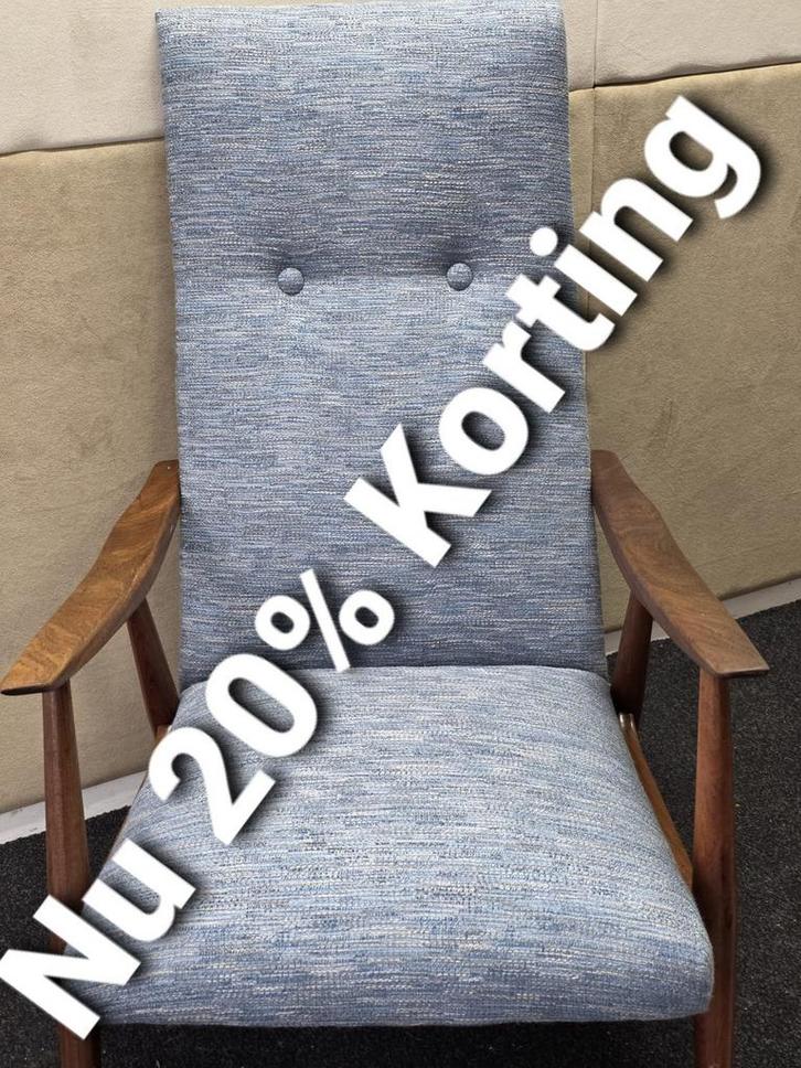 OPRUIMING! van Teeffelen Fauteuil, Huis en Inrichting, Stoelen, Zo goed als nieuw, Eén, Hout, Stof, Blauw, Ophalen