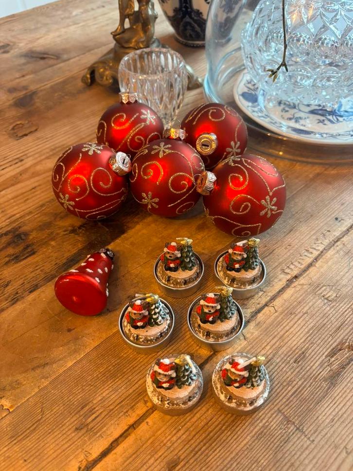 Rode kerstballen glas goud, kerstklok, waxinelichtjes kerst, Diversen, Kerst, Zo goed als nieuw, Ophalen of Verzenden