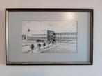 Ingelijste tekening stadsgezicht kantoorgebouw, Ophalen of Verzenden