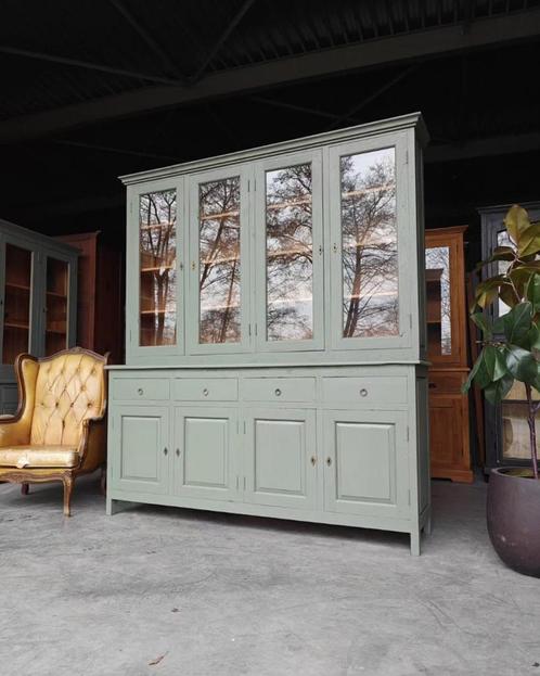 Mosgroene Buffetkast | Schoolkast Teak | Servies #1437, Huis en Inrichting, Kasten | Buffetkasten, 200 cm of meer, 150 tot 200 cm
