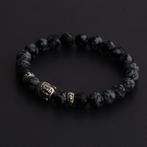 Zwarte kralen boeddha armband buddha dames heren steen lava, Verzenden, Nieuw, Zwart