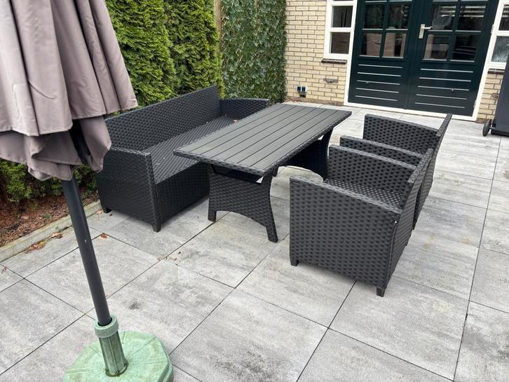 Mooie tuinset met kussens, Tuin en Terras, Tuinsets en Loungesets, Gebruikt, Tuinset, Kunststof, 6 zitplaatsen, Bank, Ophalen of Verzenden