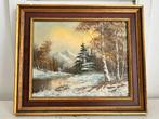 Vintage olieverf schilderij winter sneeuw landschap in lijst, Antiek en Kunst, Kunst | Schilderijen | Klassiek, Ophalen