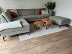 Hoekbank beige/grijs met hocker, Ophalen, Gebruikt, Stof
