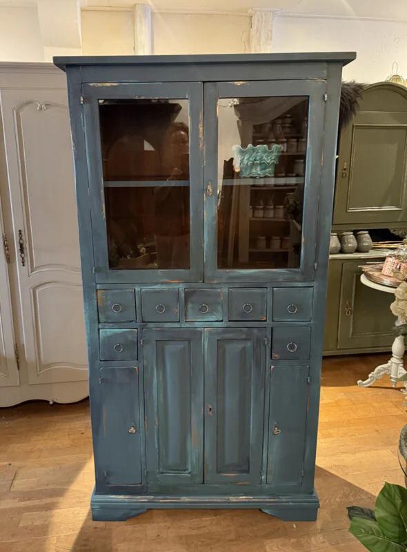 Oude apothekerskast, vintage vitrinekast, servieskast VdlM, Huis en Inrichting, Kasten | Ladekasten, Zo goed als nieuw, 150 tot 200 cm
