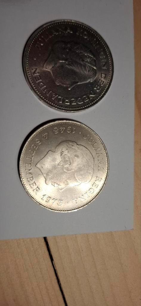 2x Zilveren 10 Gulden – Juliana 1970 & 1973 – 72% zilver – m, Postzegels en Munten, Munten | Nederland, Losse munt, 10 gulden