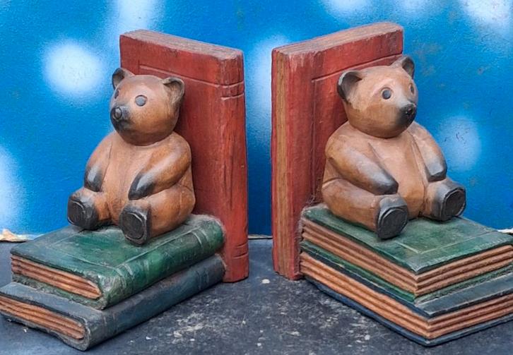 Boekensteunen. Beren. Houtsnijwerk. Ca '40/'60., Huis en Inrichting, Woonaccessoires | Wandplanken en Boekenplanken, Zo goed als nieuw