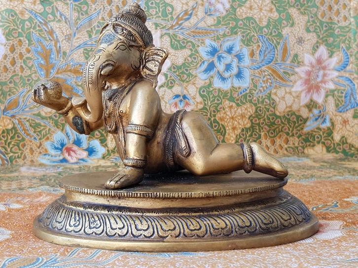 Prachtig zwaar antiek Brons beeld uit India van Ganesha., Antiek en Kunst, Kunst | Niet-Westerse kunst, Ophalen of Verzenden
