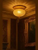 13901 RZB vintage glazen barok plafoniere plafonniere amber, Huis en Inrichting, Lampen | Plafondlampen, Ophalen of Verzenden
