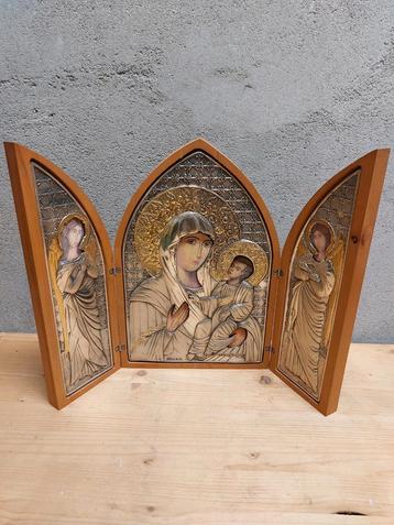 Drieluik Zilveren icoon heilige maagd Maria 29,5cm beschikbaar voor biedingen