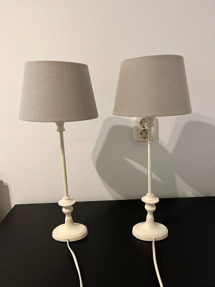 Beige Schemerlampjes - Set van 2, Huis en Inrichting, Lampen | Tafellampen, Zo goed als nieuw, 50 tot 75 cm, Stof, Ophalen