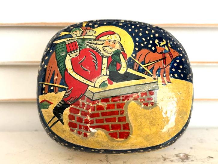 Vintage houten lakdoosje met kerstman, Antiek en Kunst, Curiosa en Brocante, Ophalen